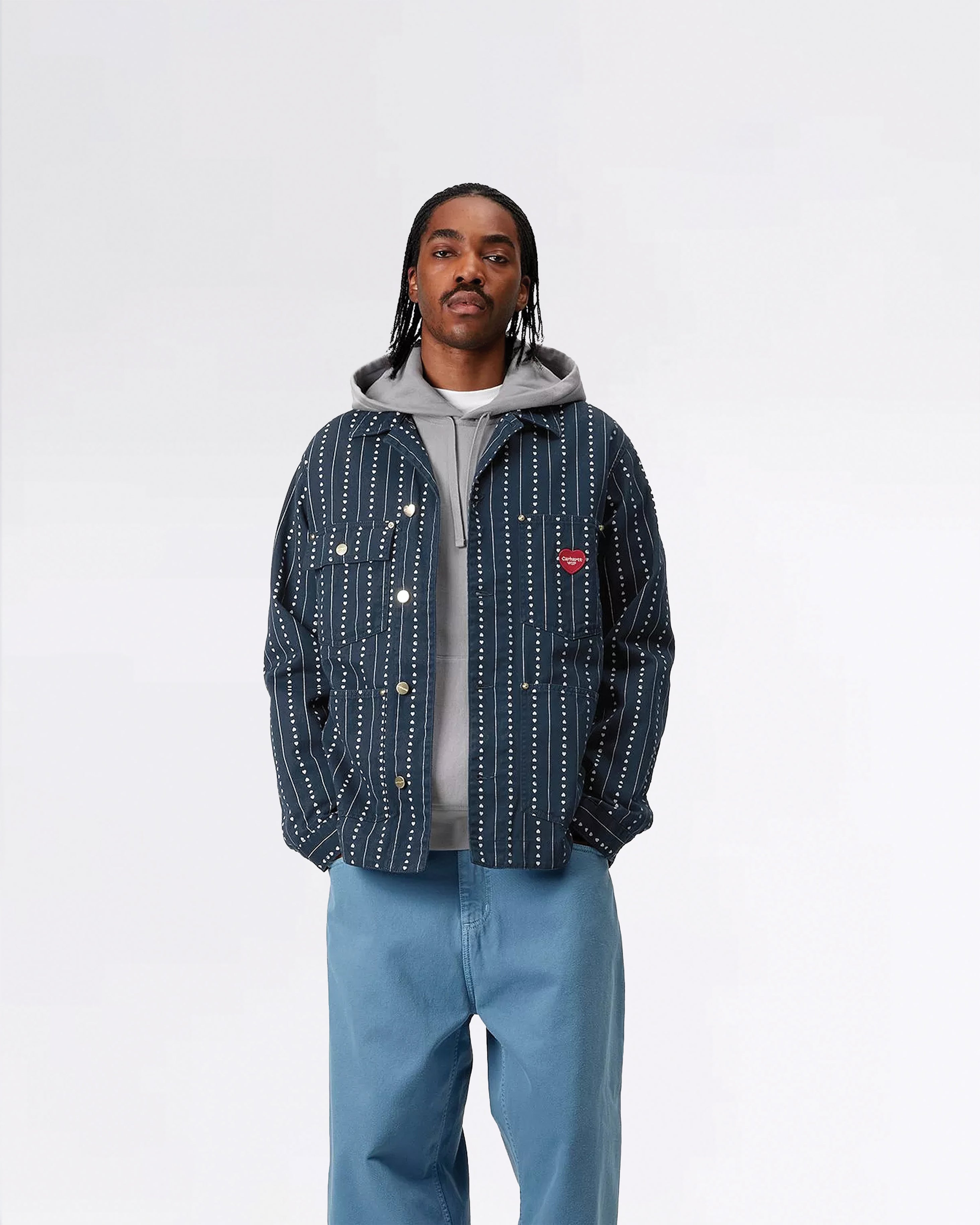 DREWE CHORE COAT HEART C PINSTRIPE, INK/NATURAL